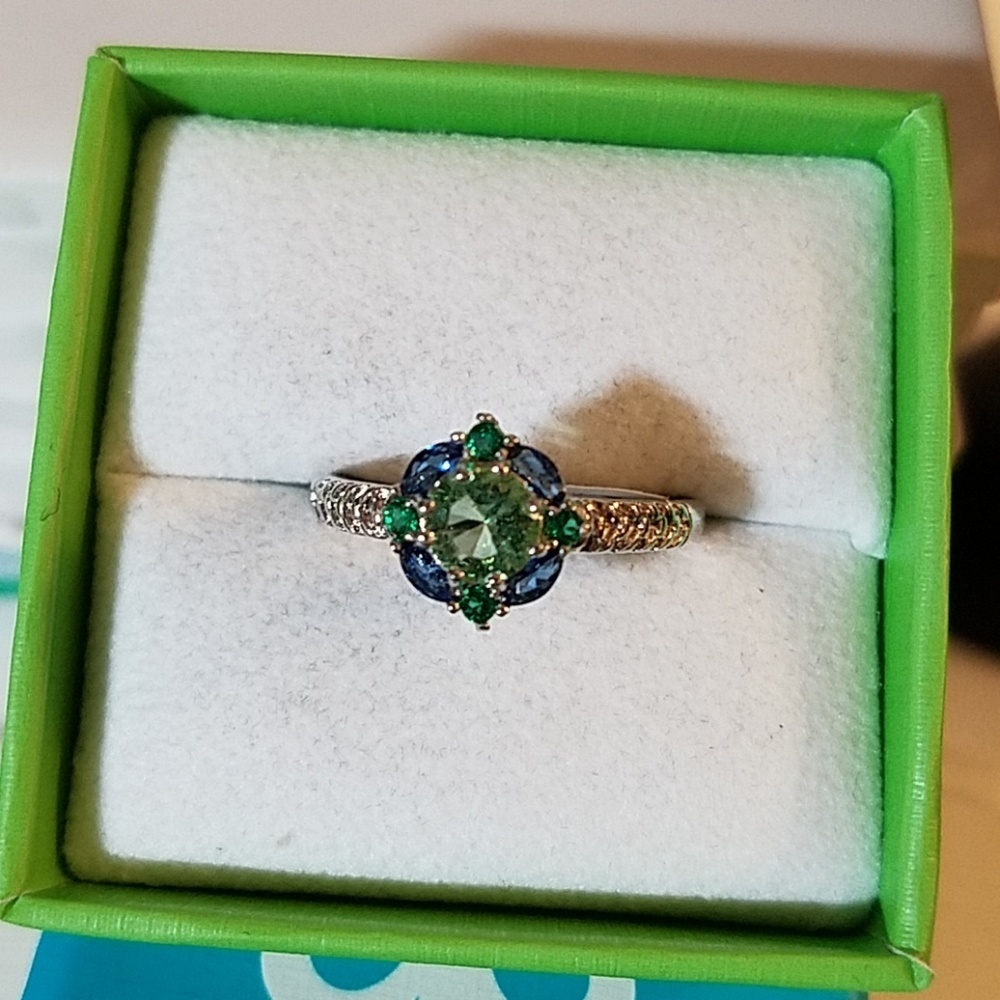 Multi Blues Color Rhinestone Silver Tone Ring